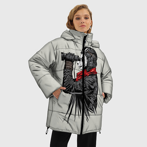 Женская зимняя куртка Панда танкист / 3D-Красный – фото 3