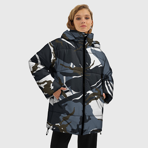Женская зимняя куртка Камуфляж пятнистый: темно-синий/белый / 3D-Черный – фото 3