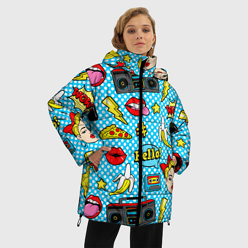 Женская зимняя куртка Девочка из комикса / 3D-Черный – фото 3