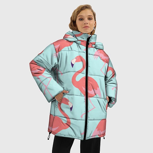 Женская зимняя куртка Розовые фламинго / 3D-Красный – фото 3