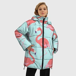 Куртка зимняя женская Розовые фламинго, цвет: 3D-красный — фото 2