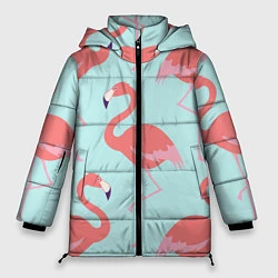 Куртка зимняя женская Розовые фламинго, цвет: 3D-красный