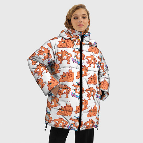 Женская зимняя куртка Стикеры с лисом / 3D-Черный – фото 3