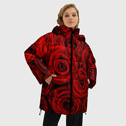 Куртка зимняя женская Красные розы, цвет: 3D-черный — фото 2