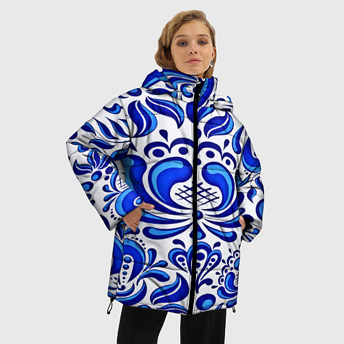 Женская зимняя куртка Роспись гжель / 3D-Черный – фото 3