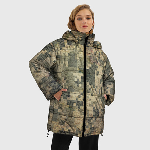Женская зимняя куртка Камуфляж пиксельный: хаки / 3D-Черный – фото 3