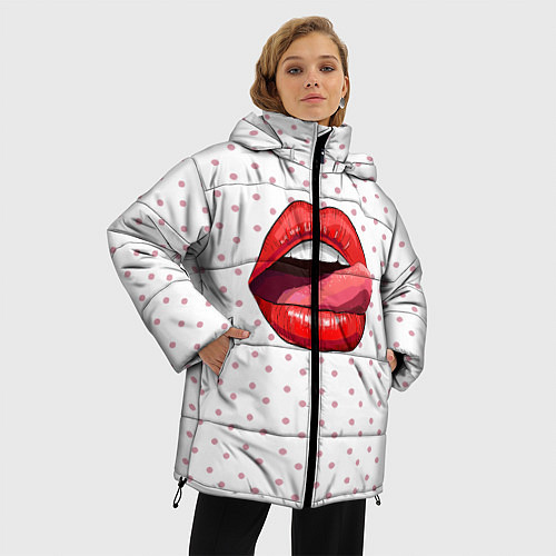 Женская зимняя куртка Губы / 3D-Черный – фото 3