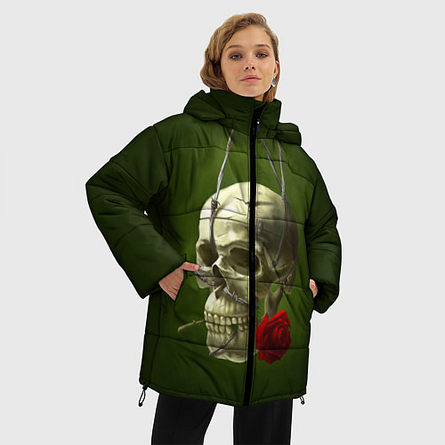 Женская зимняя куртка Череп и роза / 3D-Черный – фото 3