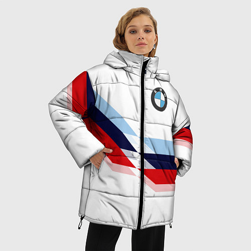 Женская зимняя куртка BMW БМВ WHITE / 3D-Красный – фото 3