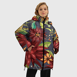 Куртка зимняя женская Цветочки, цвет: 3D-черный — фото 2