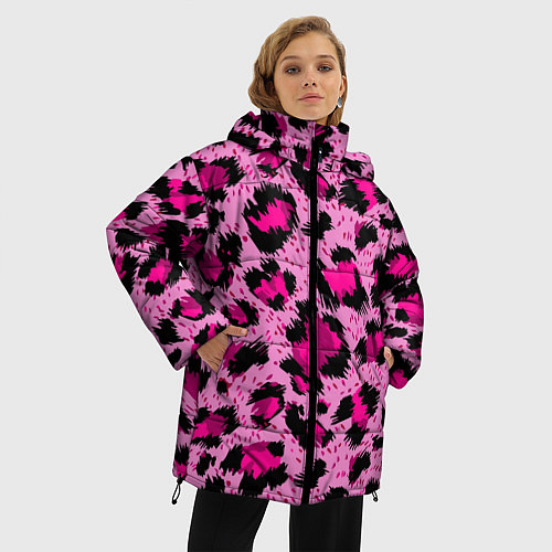 Женская зимняя куртка Розовый леопард / 3D-Черный – фото 3