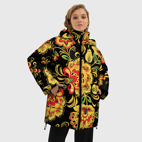 Женская зимняя куртка Желтая хохлома / 3D-Черный – фото 3