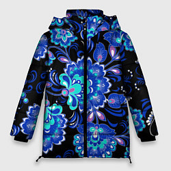 Куртка зимняя женская Синяя хохлома, цвет: 3D-светло-серый