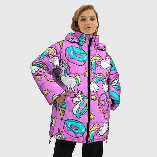 Женская зимняя куртка Сказочные единороги / 3D-Черный – фото 3