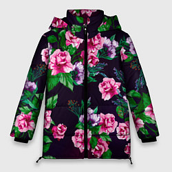 Куртка зимняя женская Розы во тьме, цвет: 3D-черный