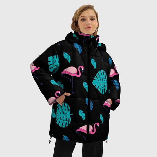 Женская зимняя куртка Ночные фламинго / 3D-Черный – фото 3