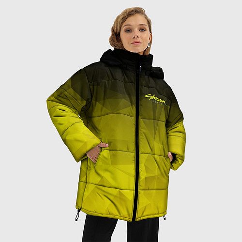 Женская зимняя куртка Cyberpunk 2077: Yellow Poly / 3D-Черный – фото 3
