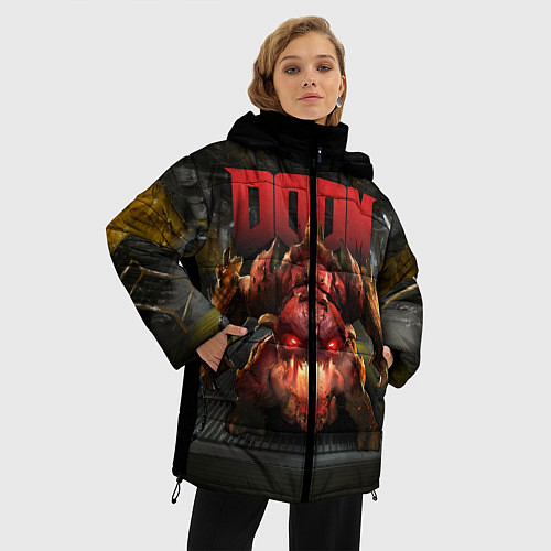 Женская зимняя куртка DOOM: Pinky Monster / 3D-Черный – фото 3