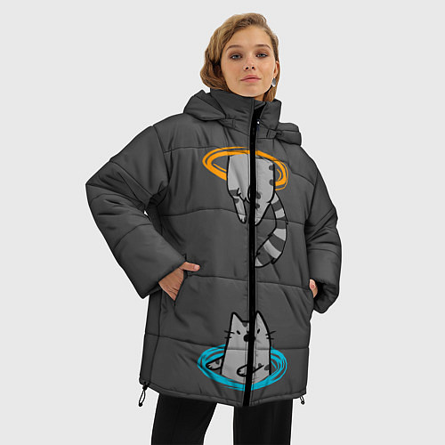Женская зимняя куртка Кот в Портале / 3D-Черный – фото 3
