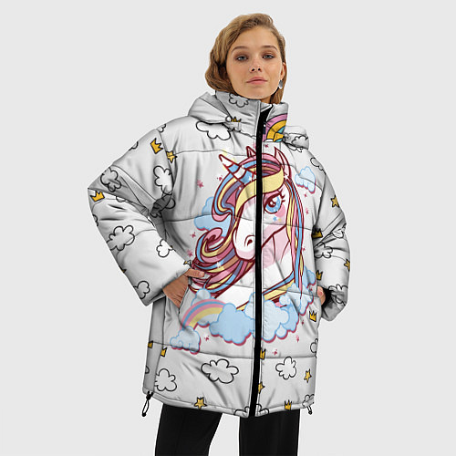 Женская зимняя куртка Единорог на облаках / 3D-Черный – фото 3