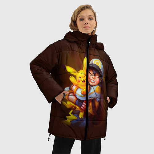 Женская зимняя куртка Эш и пикачу / 3D-Черный – фото 3