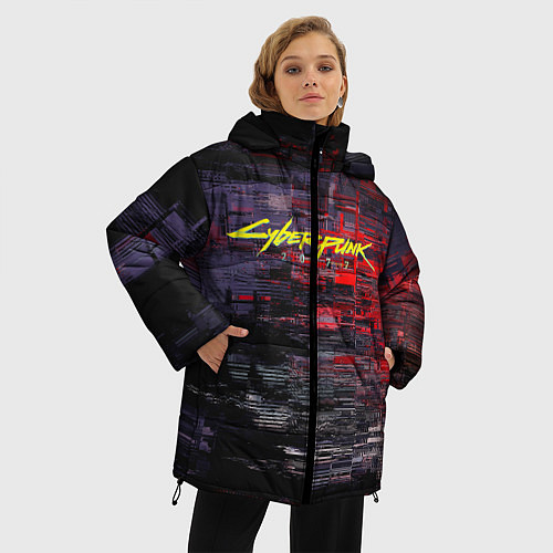 Женская зимняя куртка Cyberpunk 2077: Techno Style / 3D-Черный – фото 3