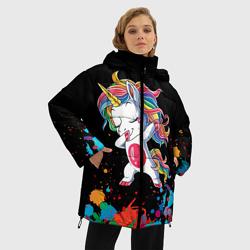 Женская зимняя куртка Малыш-единорог / 3D-Черный – фото 3