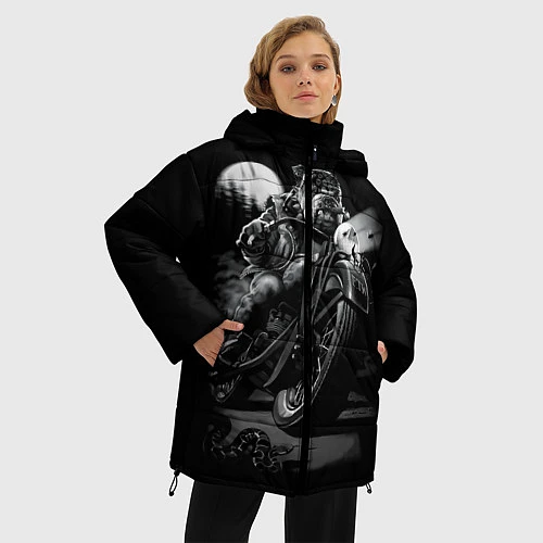 Женская зимняя куртка Бульдог-байкер / 3D-Черный – фото 3