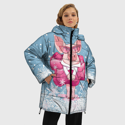 Женская зимняя куртка Свинка в розовом / 3D-Черный – фото 3