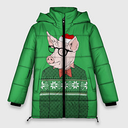 Куртка зимняя женская New Year: Hipster Piggy, цвет: 3D-черный