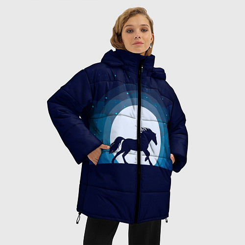 Женская зимняя куртка Лошадь под луной / 3D-Черный – фото 3