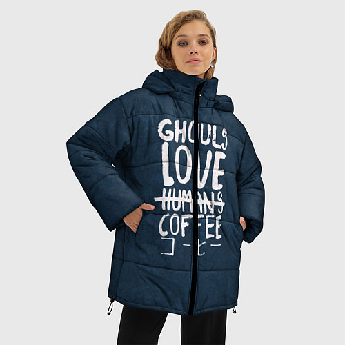 Женская зимняя куртка Ghouls Love Coffee / 3D-Черный – фото 3