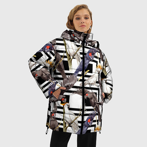 Женская зимняя куртка Попугаи Какаду / 3D-Черный – фото 3
