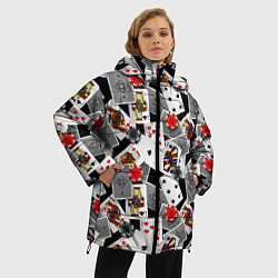 Куртка зимняя женская Игральные карты и фишки, цвет: 3D-черный — фото 2