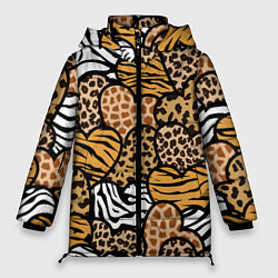 Куртка зимняя женская Сердца из шкур африканских животных, цвет: 3D-черный