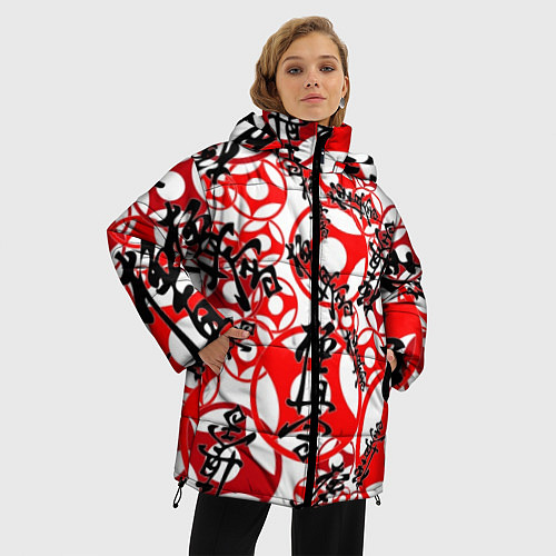 Женская зимняя куртка Каратэ киокушинкай - эмблемы / 3D-Черный – фото 3