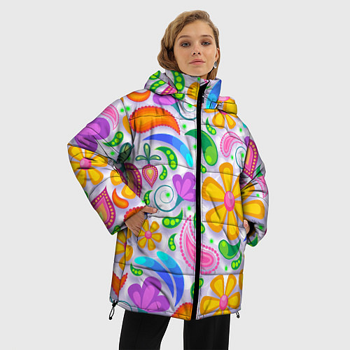 Женская зимняя куртка Абстракция и цветы / 3D-Черный – фото 3