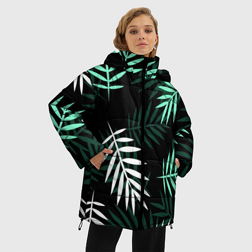 Женская зимняя куртка Листья пальмы / 3D-Черный – фото 3