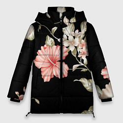 Куртка зимняя женская Красивые Цветочки, цвет: 3D-черный