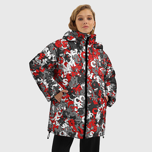 Женская зимняя куртка Камуфляж с буквами F C S M / 3D-Черный – фото 3