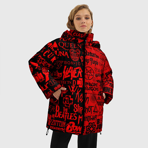 Женская зимняя куртка ЛОГОТИПЫ РОК ГРУПП / 3D-Черный – фото 3