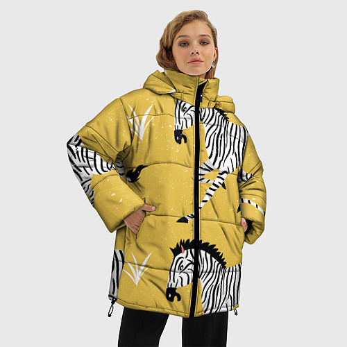 Женская зимняя куртка Зебра арт / 3D-Черный – фото 3