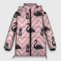 Куртка зимняя женская Черный фламинго арт, цвет: 3D-светло-серый
