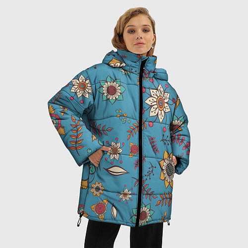 Женская зимняя куртка Цветочный рай узор / 3D-Светло-серый – фото 3