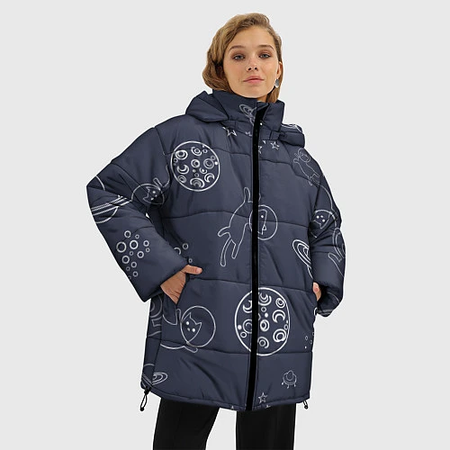 Женская зимняя куртка Космо киски / 3D-Красный – фото 3