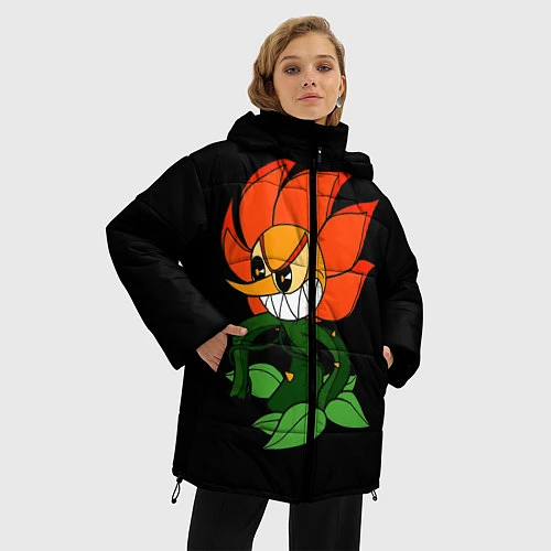 Женская зимняя куртка Cuphead - Кэгни Гвоздика / 3D-Черный – фото 3
