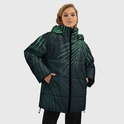 Женская зимняя куртка Пальмовый узор / 3D-Черный – фото 3