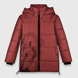 Куртка зимняя женская Конь на красном фоне, цвет: 3D-красный