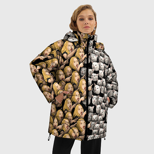 Женская зимняя куртка Девушки орут на котиков / 3D-Черный – фото 3