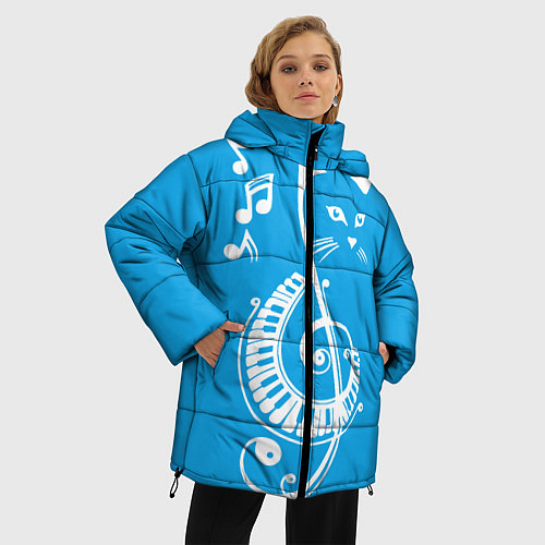Женская зимняя куртка Котик Меломан голубой / 3D-Черный – фото 3